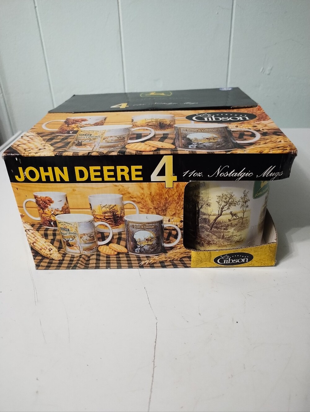 NIB John Deere 4-Pack Nostalgic Mugs — Yellow and Cream